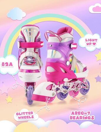 Роликові ковзани SULIFEEL &quotРайдужний єдиноріг&quot чорного кольору з підсвічуванням, для хлопчиків, рожевого кольору, розмір M (32-36 EU / 200-225 мм)