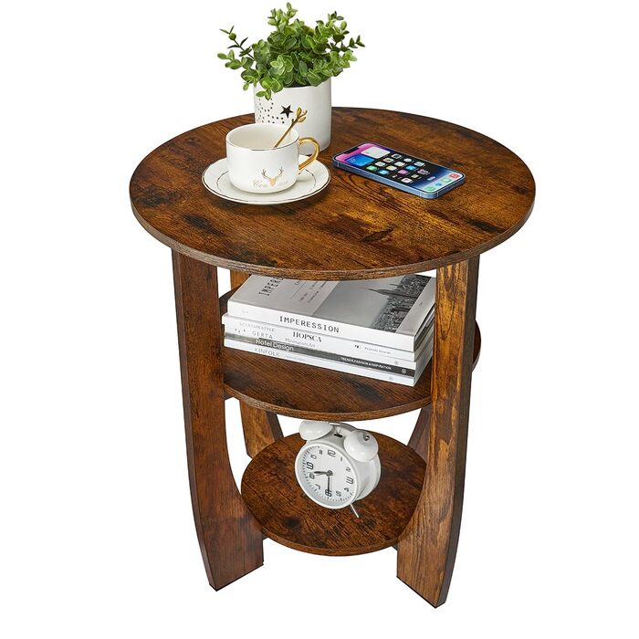 Круглий дерев&39яний журнальний столик, журнальний столик у вінтажному пасторальному стилі, 3-ярусний круглий журнальний столик з місцем для зберігання, тумбочка біля ліжка, маленький столик, журнальний столик для вітальні, спальні, балкону (вінтажний кор