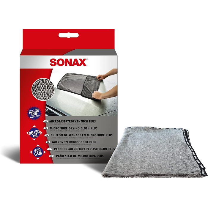 Серветка для сушіння з мікрофібри SONAX Plus (ука) великого формату, 04512000 White & MultiSponge (ука) особливо абсорбуюча універсальна для чищення автомобіля Номер АР 04280000