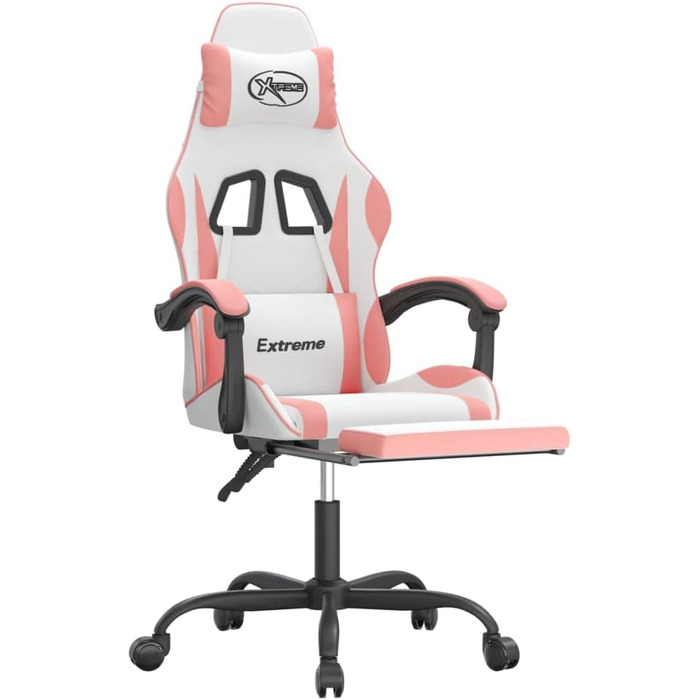Ігрове крісло Біло-рожеве 57,5x59,5 см Регульована висота з підставкою для ніг Ергономічне штучна шкіра для домашнього офісу, ігрової обстановки та вітальні 57,5 x 59,5 x (121-131) см (Ш x Г x В) Рожеве