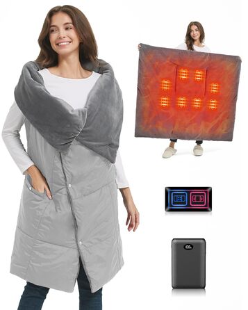 Бездротова ковдра з підігрівом та батареєю 7,4 В для чоловіків та жінок, електрична грілка FERNIDA, портативна шарф-підігрів для дому, офісу, подорожей, походів, сірого кольору