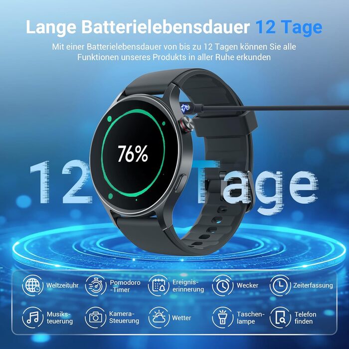 Чоловічий круглий смарт-годинник із функцією телефону 1,32-дюймовий AMOLED-дисплей, фітнес-годинник із понад 110 спортивними режимами та водонепроникністю 3 атм, годинники для чоловіків та жінок для iOS/Android, крокомір із пульсометром/SpO2/монітором сну