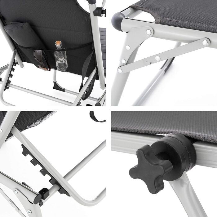 Надзвичайно високий шезлонг для літніх людей, садовий шезлонг, розкладний шезлонг садове крісло з алюмінію та текстилену колір темно-сірий