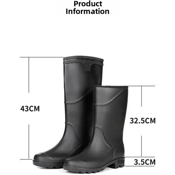 Чоловічі гумові чоботи, водонепроникне чоловіче взуття, високі чоботи, гумові черевики для дорослих, робоче взуття середнього зросту для чоловіків, чорний високий циліндр, розмір 43 EU
