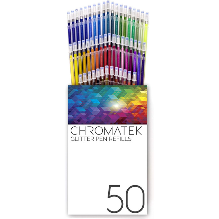 Блискучі олівці CHROMATEK, 100 шт. , 50 гелевих ручок, 50 змінних наповнювачів, супер блиск, дуже яскраві кольори, без повторень, професійні художні олівці, нові та покращені