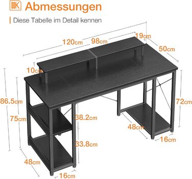Ігровий стіл ODK чорний, столи з полицею двосторонні, комп'ютерний стіл з підставкою для монітора, 120x50x86.5 см комп'ютерний сті
