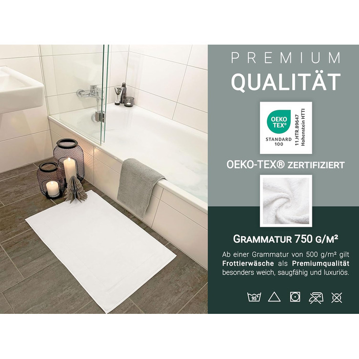 Комплект із 2 килимків для ванної 50x80 см - надзвичайно поглинаючі та м&39які килимки для ванної білого кольору - з глибокими смужками та тканим каркасом - бавовна - готельна якість 2 килимки для ванної білі