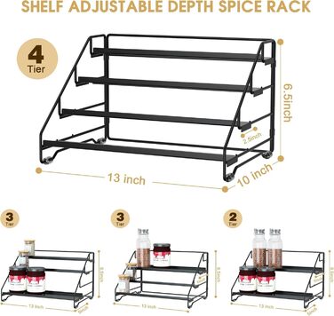 Рівнева металева підставка для спецій Jolitac, кухонна підставка для спецій, не потребує свердління, органайзер для спецій для кухні, шафи, комори, стільниці, 4-