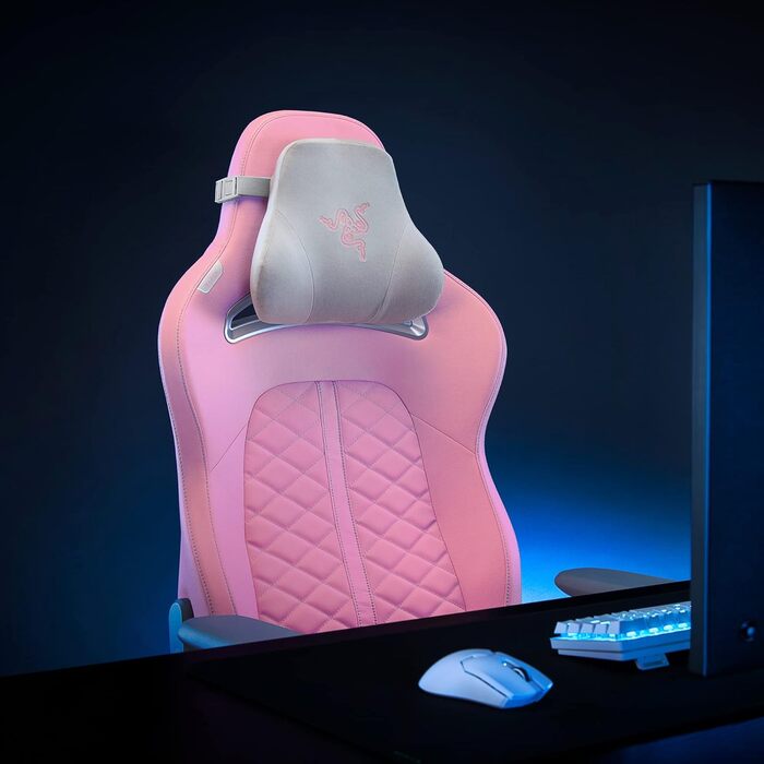 Подушка для шиї та голови Razer для ігрових крісел ергономічна форма - набивка з піни з ефектом пам&39яті - обгорнута плюшевим рожевим оксамитом - кварцова