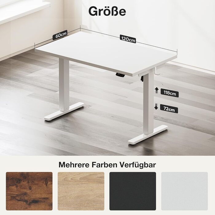 Стіл з регульованою висотою 120x60 см, електричний з функцією пам&39яті, комп&39ютерний стіл з можливістю сидіти та стояти. Організатор кабелів та гачки, регульований стіл стоячи для офісу та дому білий 120 см