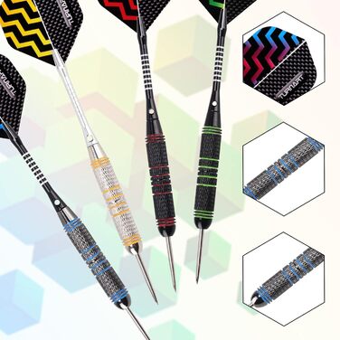 Набір професійних сталевих дротиків Turnart з металевим наконечником - 12 шт. , 24 грами, 12 алюмінієвих стрижнів з 24 деками, 20 гумових кілець, що запобігають розхитуванню, класичні