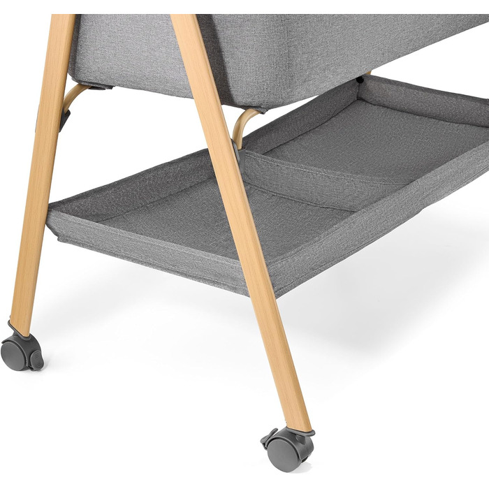 Дитяче ліжечко Moby-System Mili Дорожнє ліжечко 06 місяців, Складане з матрацом, Сітчасті боковини, Місце для зберігання, Колеса з гальмом, Легке та стійке, Сірого кольору, Для новонароджених, Приліжкове ліжечко без свердління, Макс. 9 кг.