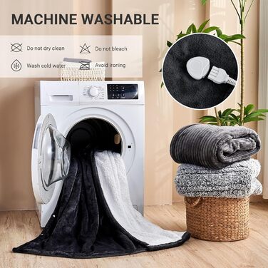 Електрична ковдра з автоматичним вимкненням, 130x180 см, 10 налаштувань температури, таймер автоматичного вимкнення до 8 годин, захист від перегріву, можна прати в пральній машині, підходить для холодних ночей, темно-сіра, 130 x 180 см