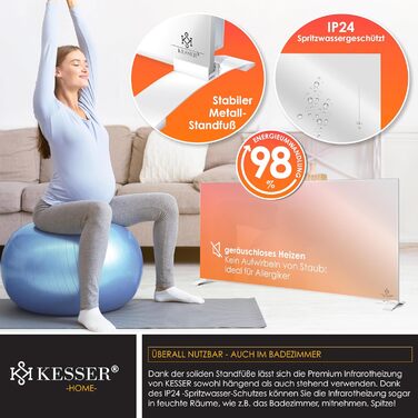 Інфрачервоний обігрівач KESSER потужністю 600 Вт для дзеркал, енергозберігаючий електричний обігрівач 2-в-1, окремостоячий та настінний, з датчиком відкритого вікна дистанційним керуванням та керуванням через додаток, термостат, інфрачервона нагрівальна п