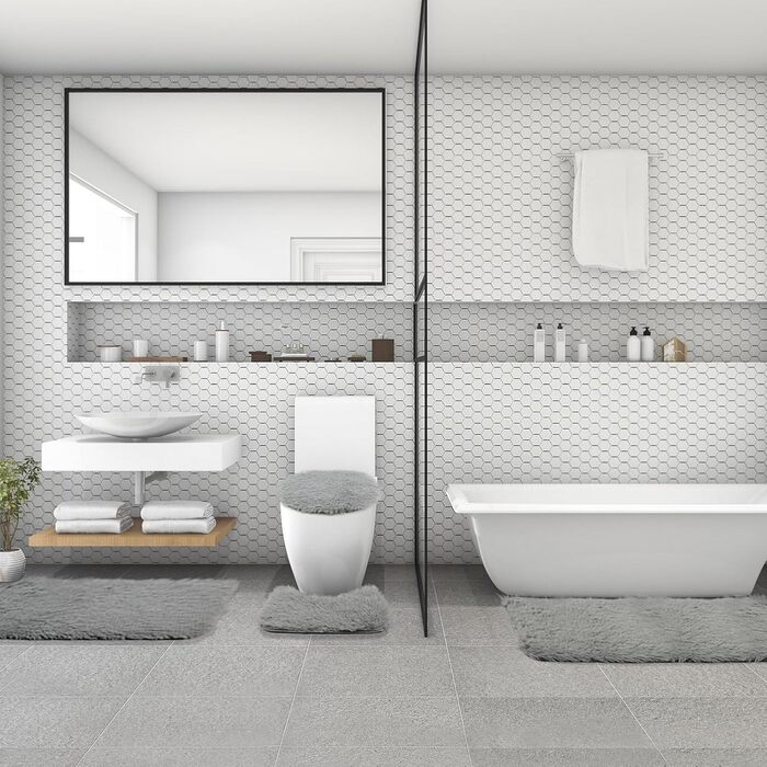 Комплект килимків для ванної, 4 предмети, килимок для ванної, що прається, нековзний килимок для ванної, килимок для туалету, м&39який, абсорбуючі килимки для ванної та туалету, килимок для душу, світло-сірий, 4 шт. и в упаковці