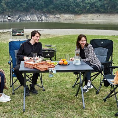 Складаний кемпінговий стіл EVER ADVANCED, алюміній, 120x70 см, вантажопідйомність 100 кг, зсувна стільниця для 4-6 осіб, складаний стіл із сумкою для перенесення для кемпінгу, пікніків, саду, балкону, темно-сірий