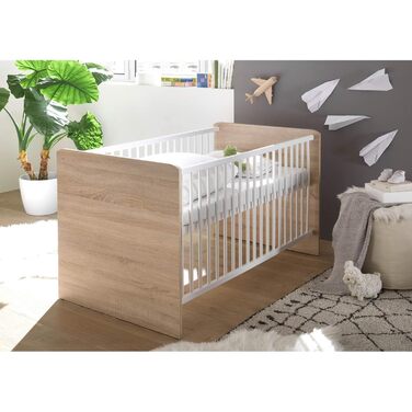 Безпечне дитяче ліжко WIKI зі спальним місцем 70 x 140 см - Гарне дитяче ліжечко для безпечного сну в кольорі Sonoma Oak Look, білий колір - 144 x 80 x 82 см (Ш/В/Г) 144Д x 82Ш x 80В см