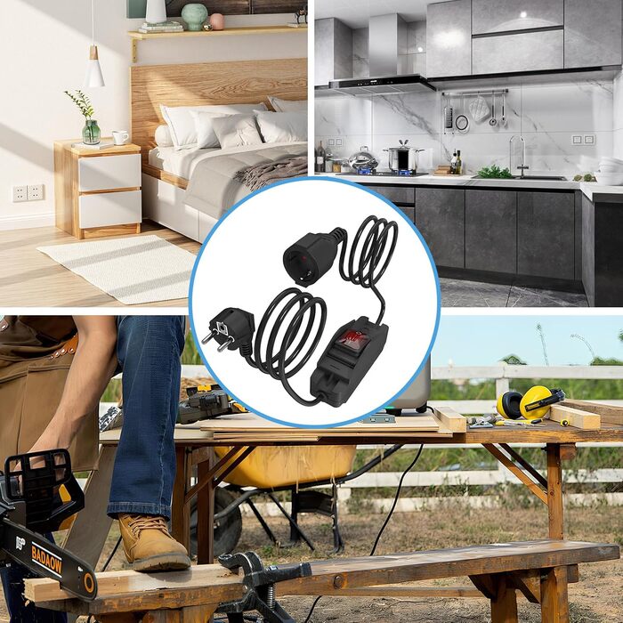 Подовжувач із захисним контактом 2M, подовжувач з вимикачем, кабель Schuko, 16A 250V для зовнішнього або внутрішнього використання, будинок, офіс