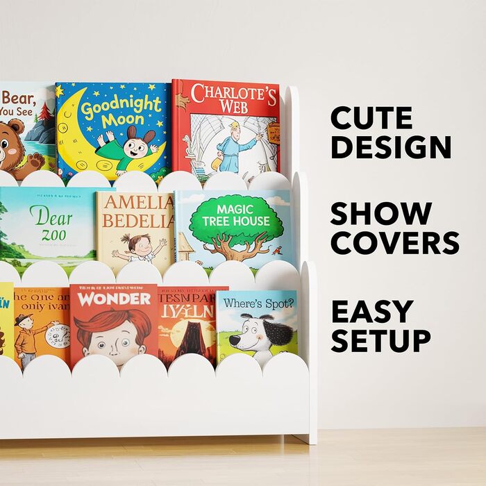 Рівнева книжкова полиця, книжкова полиця Монтессорі для малюків, меблі для дитячих кімнат, ігрових кімнат, дитячих кімнат та класів, біла, 78,15 см, 3-