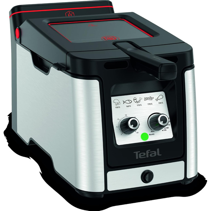 Фритюрниця Tefal FR600D Clear Duo, фритюрниця з меншим вмістом диму та запахів, місткість 1,2 кг, термостат, таймер, велике оглядове вікно без запотівання, можна мити в посудомийній машині, нержавіюча сталь/чорний