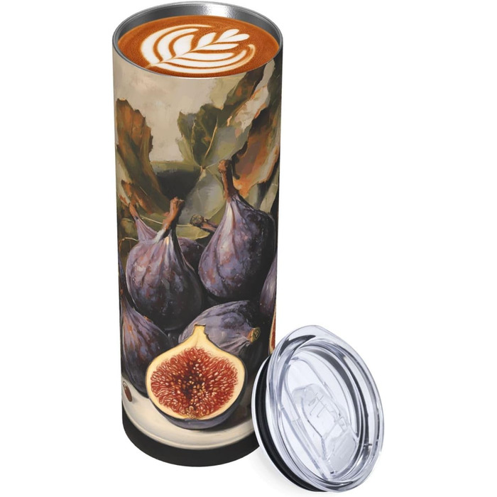 Кружка з прямою трубочкою, 590 мл, принт з інжиром, підходить для кемпінгу, офісу та дому.