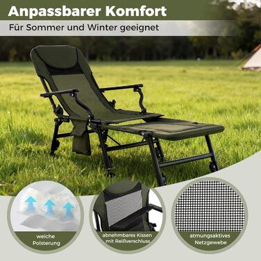 Рибальське крісло COSTWAY зі знімною підставкою для ніг, кемпінгове крісло з регульованою спинкою та м&39якою високою спинкою, регульоване по висоті коропове крісло, складне рибальське крісло для кемпінгу, риболовля в наметі