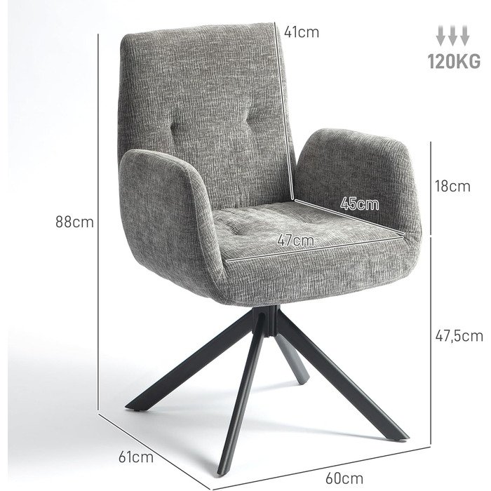 Крісло HOMCOM для вітальні, крісло для відпочинку зі сталевими ніжками, крісло для читання з лляним виглядом, м&39яке крісло для спальні темно-сірого кольору