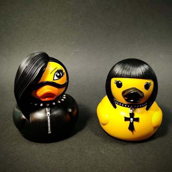 Статуя качки Duckieville Качки Сатани Gothic Punk Ducks Скульптура смоляної чорної рокерської качки Колекційна статуя смоляної качки Готична статуя качки Подарунок для любителів готики, 5 шт.