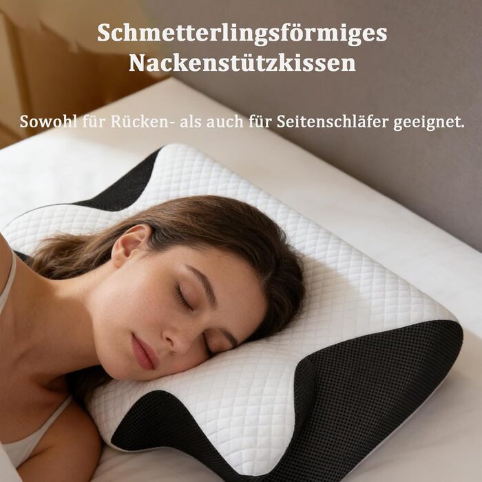 Ергономічна подушка для шиї Curosleep, подушка для шиї з піни з ефектом пам&39яті, подушка проти хропіння для сну на спині, боці та животі, дихаюча та миється (чорна)