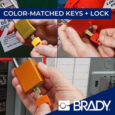 Замок навісний Brady SafeKey алюмінієвий, замок для блокування/маркування (Lockout/Tagout) з ключем замок безпеки для внутрішнього та зовнішнього використання висота дужки 38.10 мм індивідуальний ключ червоний