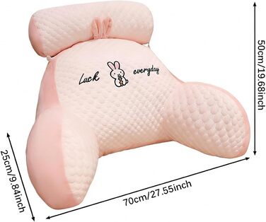 Подушка для читання з підлокітниками, подушка для спини ліжка, дивана, надзвичайно велика подушка для спини дорослого для читання зі знімним валиком для шиї (рожевий оксамит, 70 * 50 см)