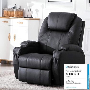 Електричне масажне крісло-реклайнер Крісло для телевізора з функцією відкидання, вібрацією та підігрівом 7061 Нова модель (чорна штучна шкіра)