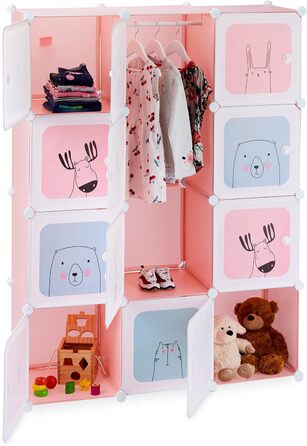 Полиць, стелаж, дитяча кімната, дівчатка, кумедні мотиви, пластик, шафа з дверцятами зроби сам, HBT 145x110x37.5 см, рожевий, 9