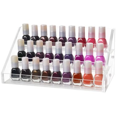 Рівнева полиця-органайзер для лаків для нігтів Kurtzy - акрилова коробка Д23,5 x Ш12,5 x В11,5 см Вміщує до 30 лаків для нігтів стандартного розміру - акрилова підставка для зберігання на столі, письмовому столі або полиці, 3-