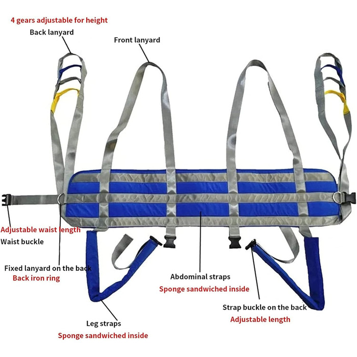 Слінг для роздвоєних ніг для людей похилого віку з обмеженими можливостями, слінг для пацієнта, ремінь для перенесення сходів, слінг для пацієнта на все тіло, медичний носій для ходьби та стояння, підйомник пацієнтів, Get Blue M