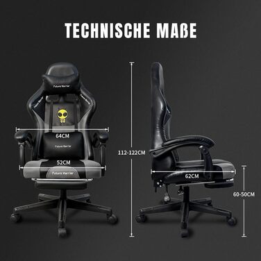Ергономічне ігрове крісло з підставкою для ніг, підголівником та поперековою опорою. Регульоване по висоті м&39яке ігрове крісло, крісло для ПК, обертове крісло, чорний (чорно-сірий).