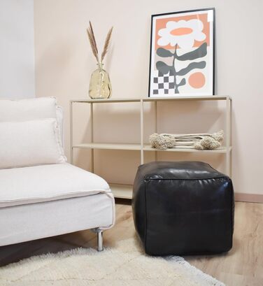 Дивіться гарний квадратний шкіряний пуф - ручної роботи - з наповненням - пуф, крісло-мішок, пуф для ніг (чорний)