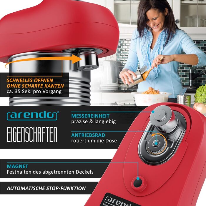 Електричний консервний нож з автоматичним обертанням на 360 Консервний нож з функцією запуску та зупинки для всіх розмірів банок Автоматична зупинка Практичний помічник на кухні для людей похилого віку та слабких рук C Червоний