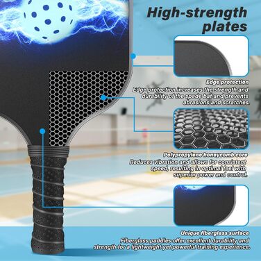 Ракетки для піклболу – набір зі скловолокна та сумка, сині, для чоловіків та жінок