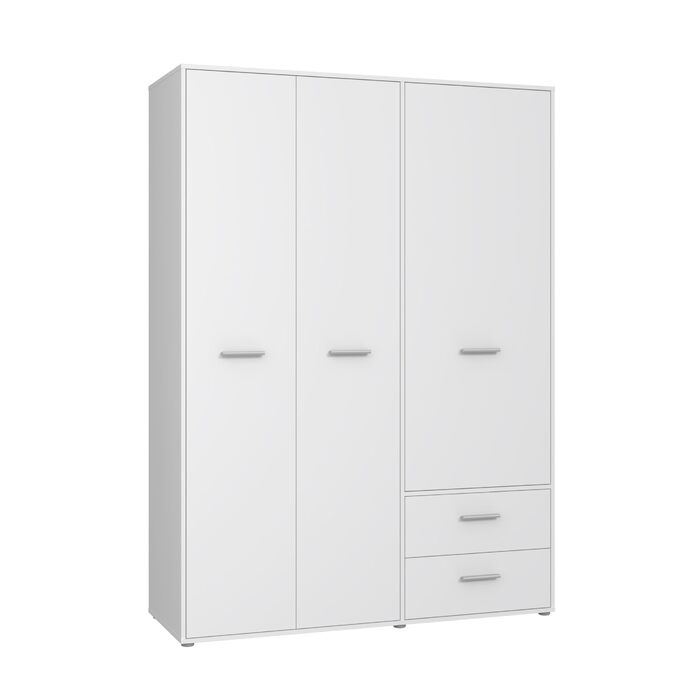 Шафа 140 150, біла шафа, шафа з орними дверима, 3 двері, з 2 шухлядами та полицями, біла, 145 см завширшки x 53 см завглибшки x 200 см заввишки. Біла 145 x 200 x 53 см, 3 двері