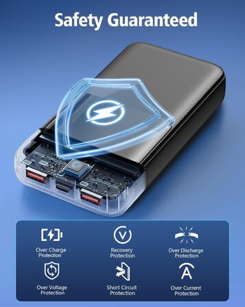 Портативний зарядний пристрій ємністю 40000 мАг, 22,5 Вт, з функцією швидкої зарядки PD через USB-C, 3 порти та 2 вбудовані кабелі, зовнішній акумулятор, сумісний з iPhone 17, 16, 15, 14, 13, Android та іншими пристроями, 40000 мАг, чорний