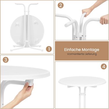 Складаний стіл WOLTU, бістро-стіл з чохлом, всепогодний круглий садовий стіл, барний стіл Ø 80 см, високий стіл 110 см, бічний столик для використання в приміщенні/на вулиці, для садових вечірок та весіль, металеві труби, білий Ø 80 см, матово-білий