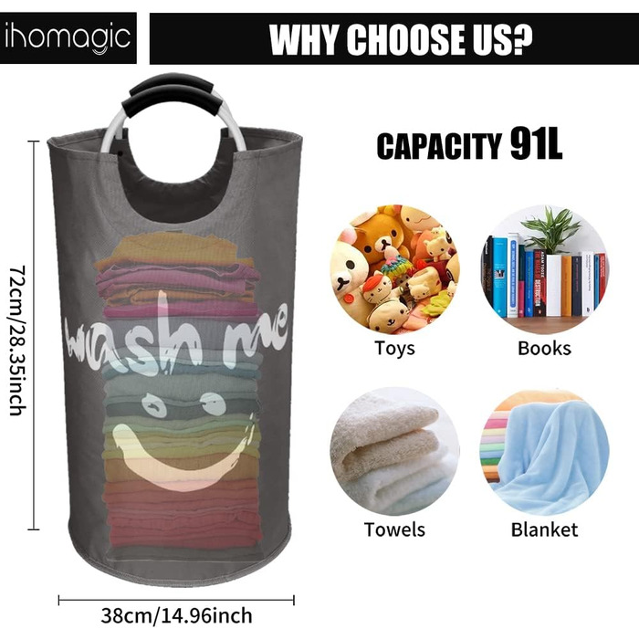Кошик для білизни з ручками 91L Окремо стоячий кошик для білизни Розбірний, мішок для брудної білизни зі смайликом для брудної біл