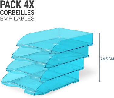 Лотки для листів Waytex, A4, пластикові, прозорі, 4 шт., сині прозорі