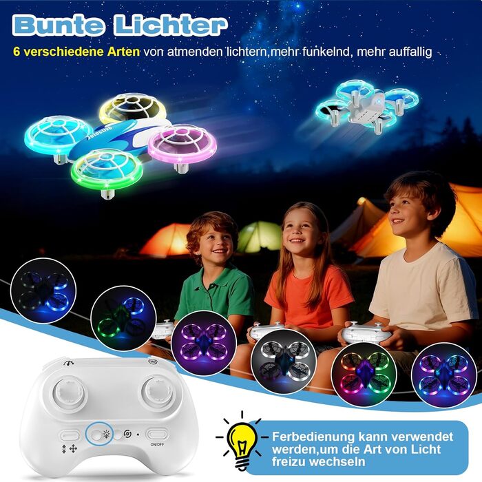 Міні-дрон для дітей – радіокерований літак-дрон з LED-світлом, для віку 6–10 років, для приміщень та вулиці, подарунок на Різдво та день народження для хлопчиків та дівчаток, 3 батарейки, поворот на 360°