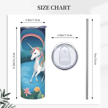 Кухоль з прямою трубочкою, дизайн біжучі єдинороги, принт, дорожній кухоль, підходить для кемпінгу, офісу та дому, 590 мл