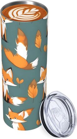 Кухоль з прямою трубочкою, 590 мл, жовта лисиця, принт, дорожній кухоль, підходить для кемпінгу, офісу та дому