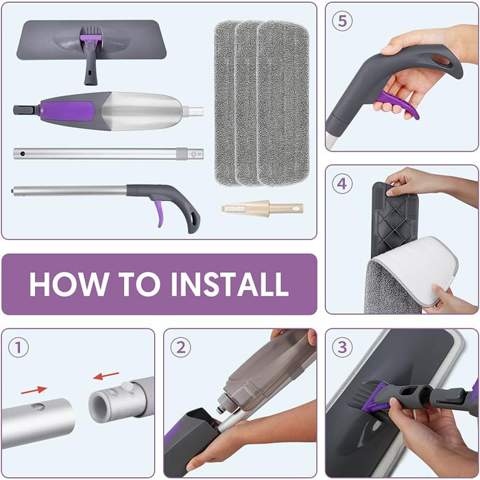 Швабра з функцією розпилення - HOMSIER Spray Mop Швабра для підлоги Швабра для швидкого прибирання з резервуаром для води 550 мл і