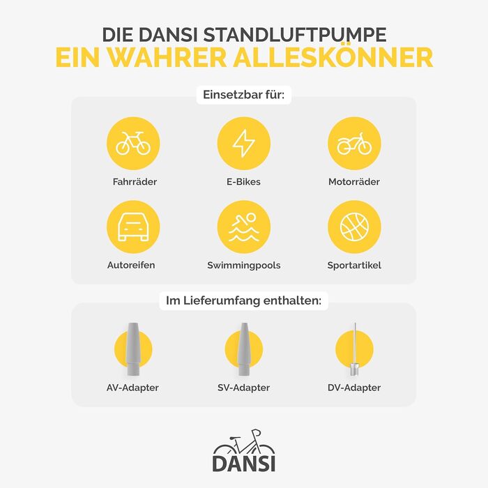 Насос DANSI COMFORT, підлоговий, до 12,4 бар/180 PSI, високоякісний матеріал, чорний