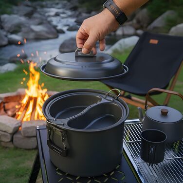 Каструлі для кемпінгу, твердий алюміній, посуд для кемпінгу, багатофункціональний посуд для кемпінгу, легкий, для кемпінгу, пікніків, каструлі для супу, каструлі для кемпінгу на відкритому повітрі